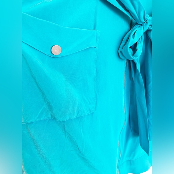 Used bebe Silk Teal Sleeveless Dress with Ruffle Detail in Size Small - Picture 7 of 13